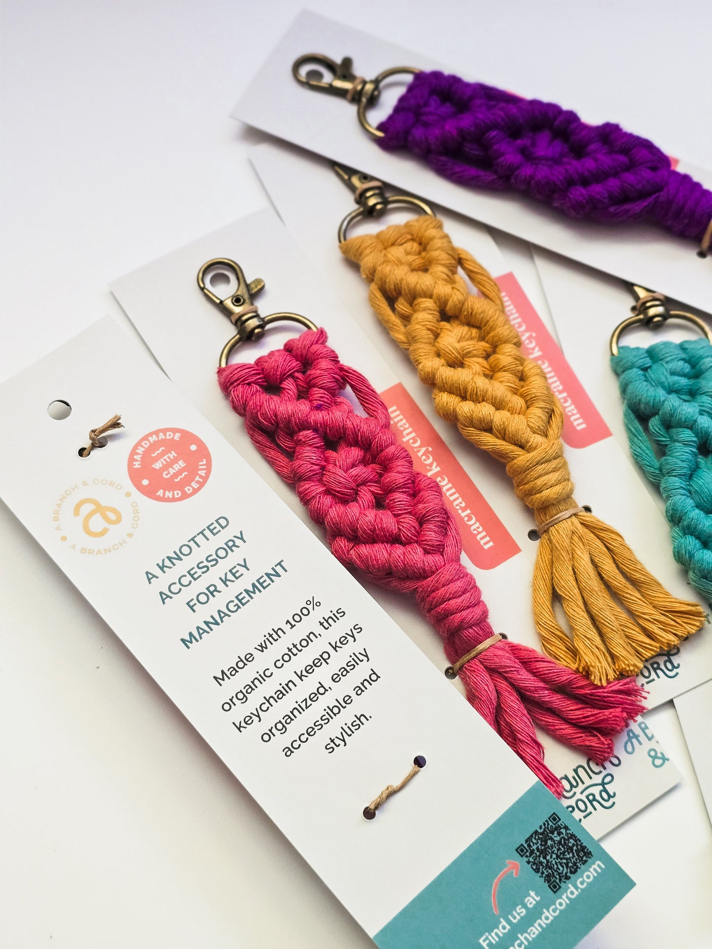 Macrame Knotted Keychain - Brights